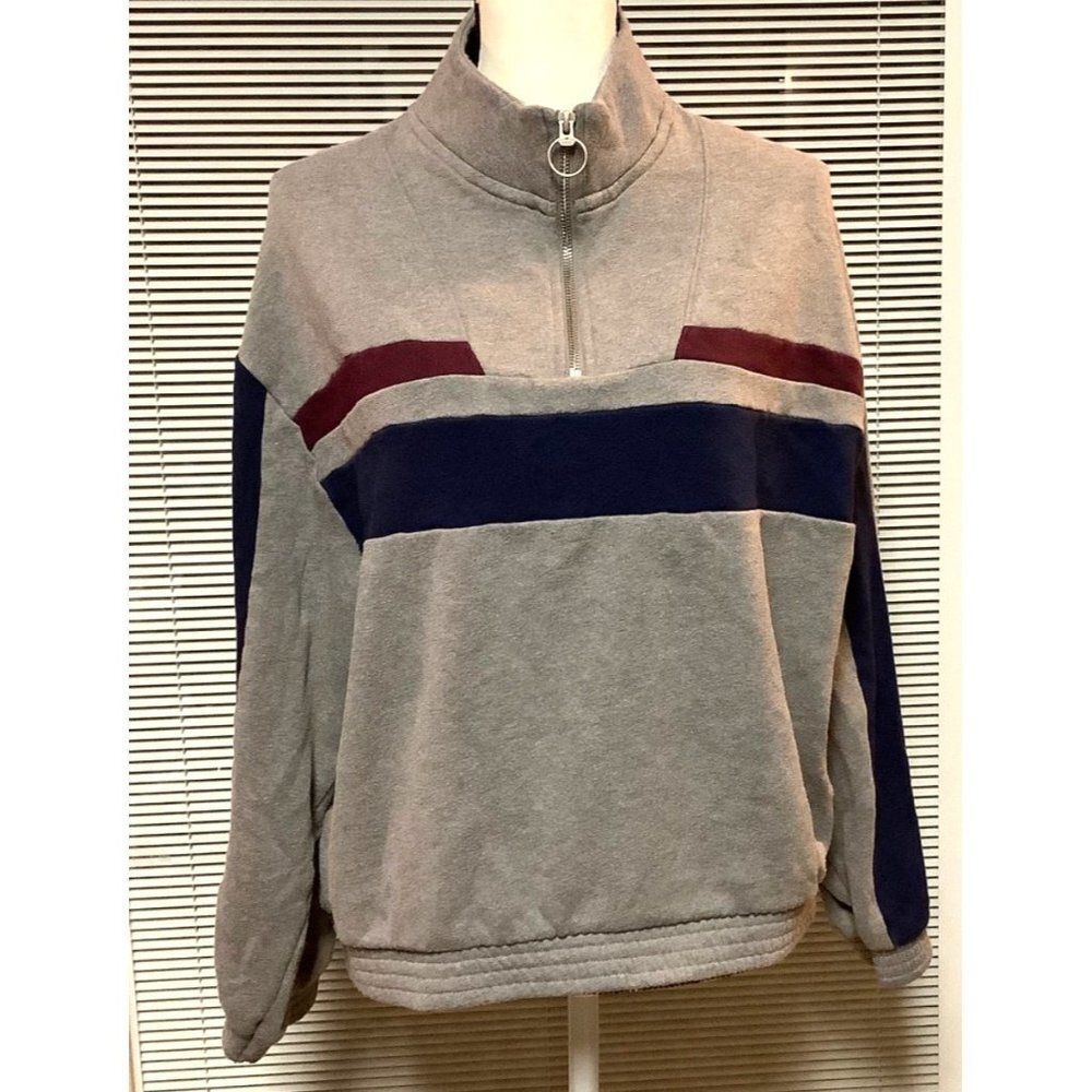 Pink Women Grey Burgundy Striped Front Zip — Large